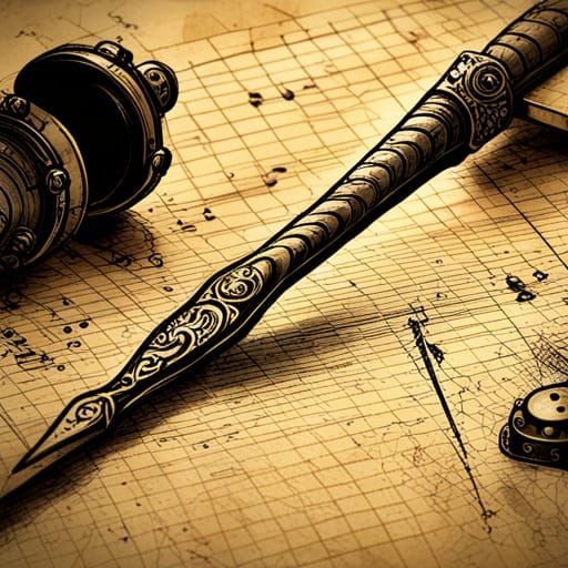 Elaborate Rapier Blueprint in Monochromatic Blue