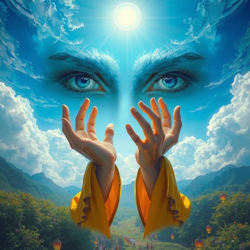 Black Angel Plays Harp in Fantasy Landscape