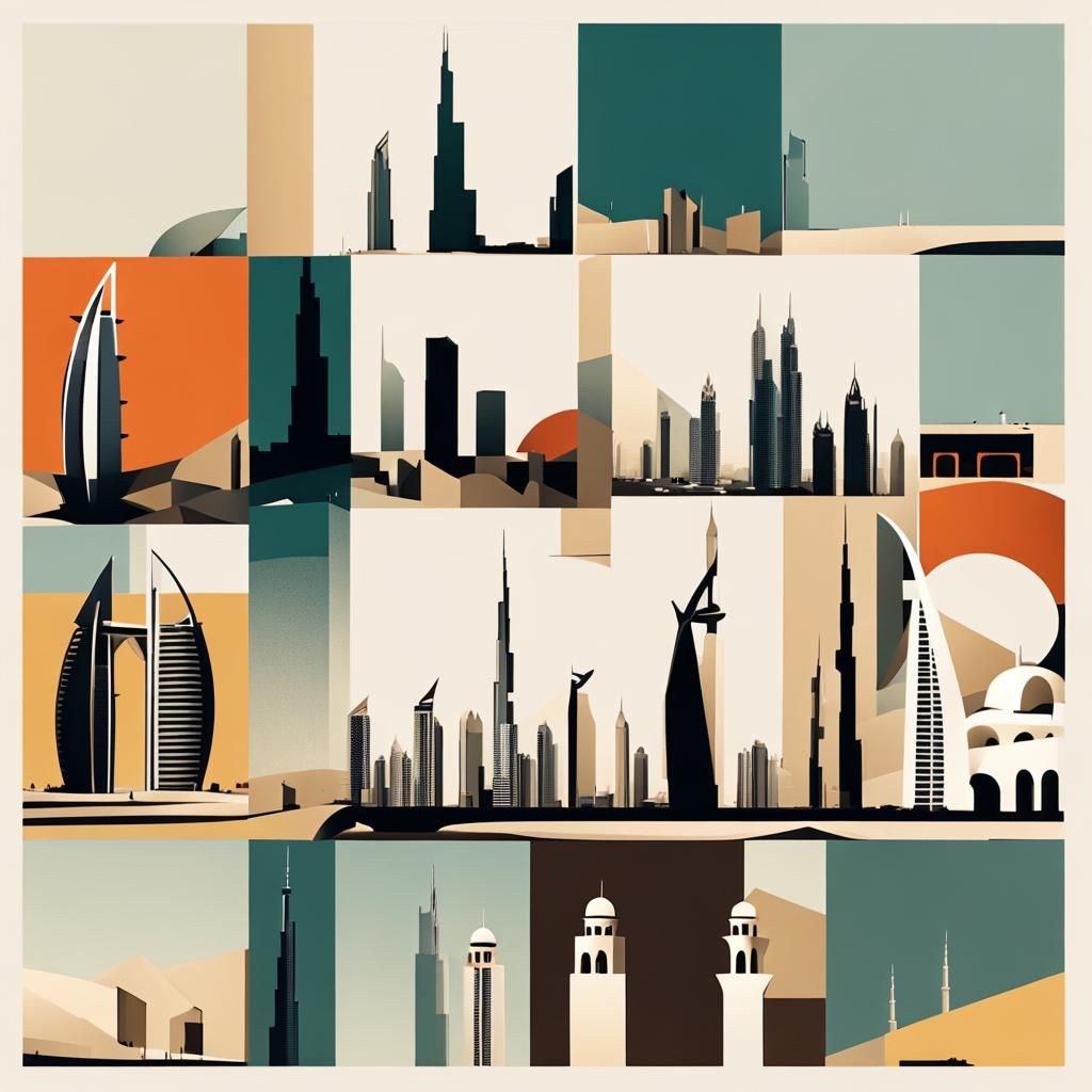 Minimalist Abstract Collage of Dubai Scenes