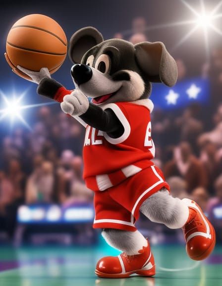 Dog in Basketball Jersey: 3D Digital Art