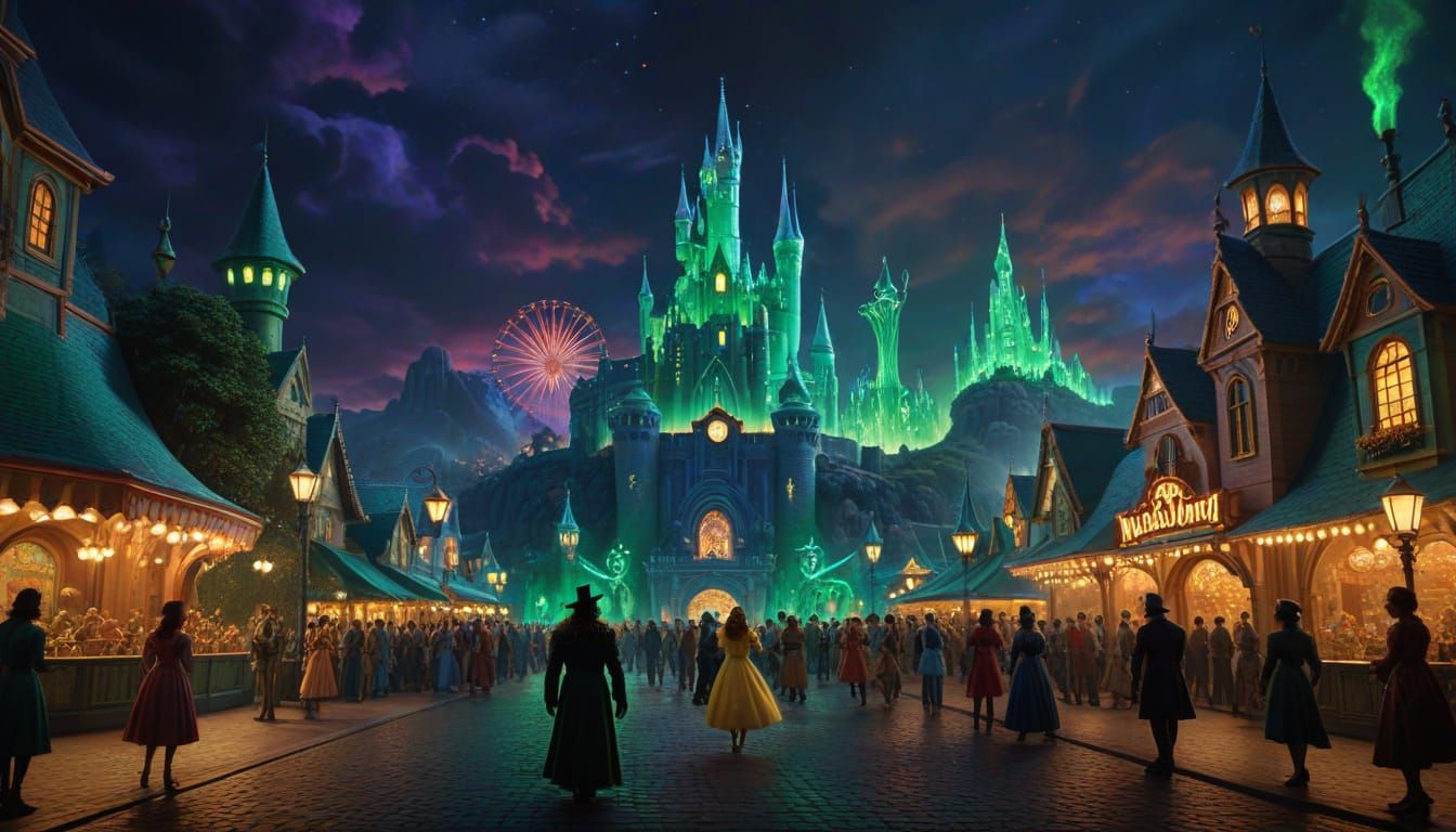 Wizard of Oz Theme Park in Vibrant Oil Painting Style