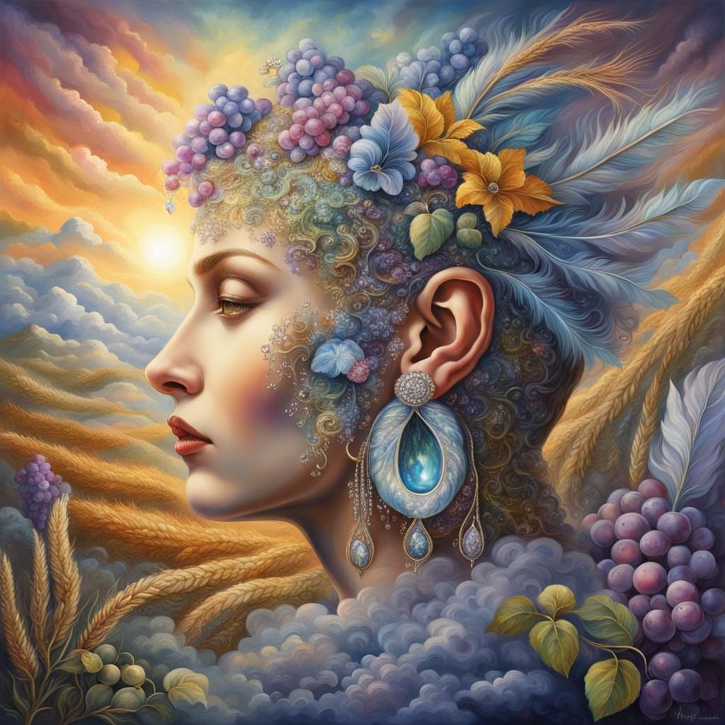 Hyperreal Ear with Crystals and Clouds