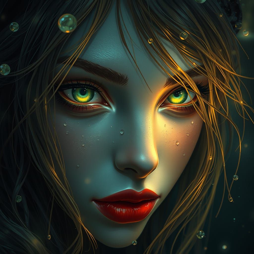 Mystical Water Spirit with Emerald Eyes