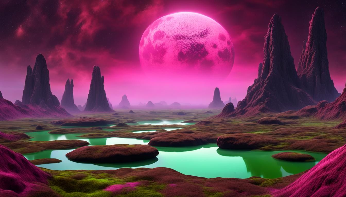 Alien Planet with Bioluminescent Mushrooms and Misty Clouds