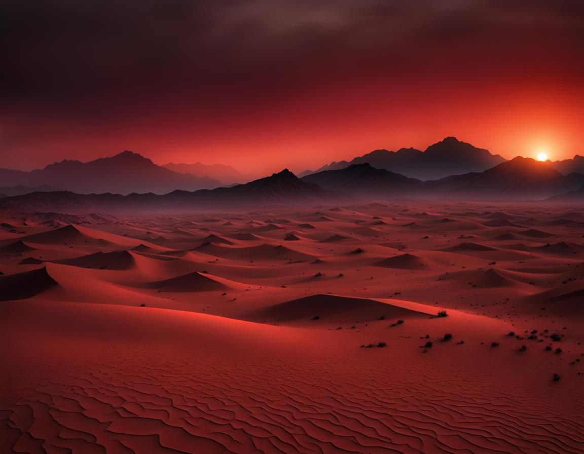 Dramatic Desert Sunset Between Black Mountains