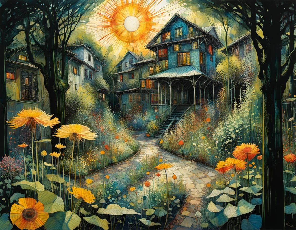 Sunlit Garden Hundertwasser and Griffiths Inspired