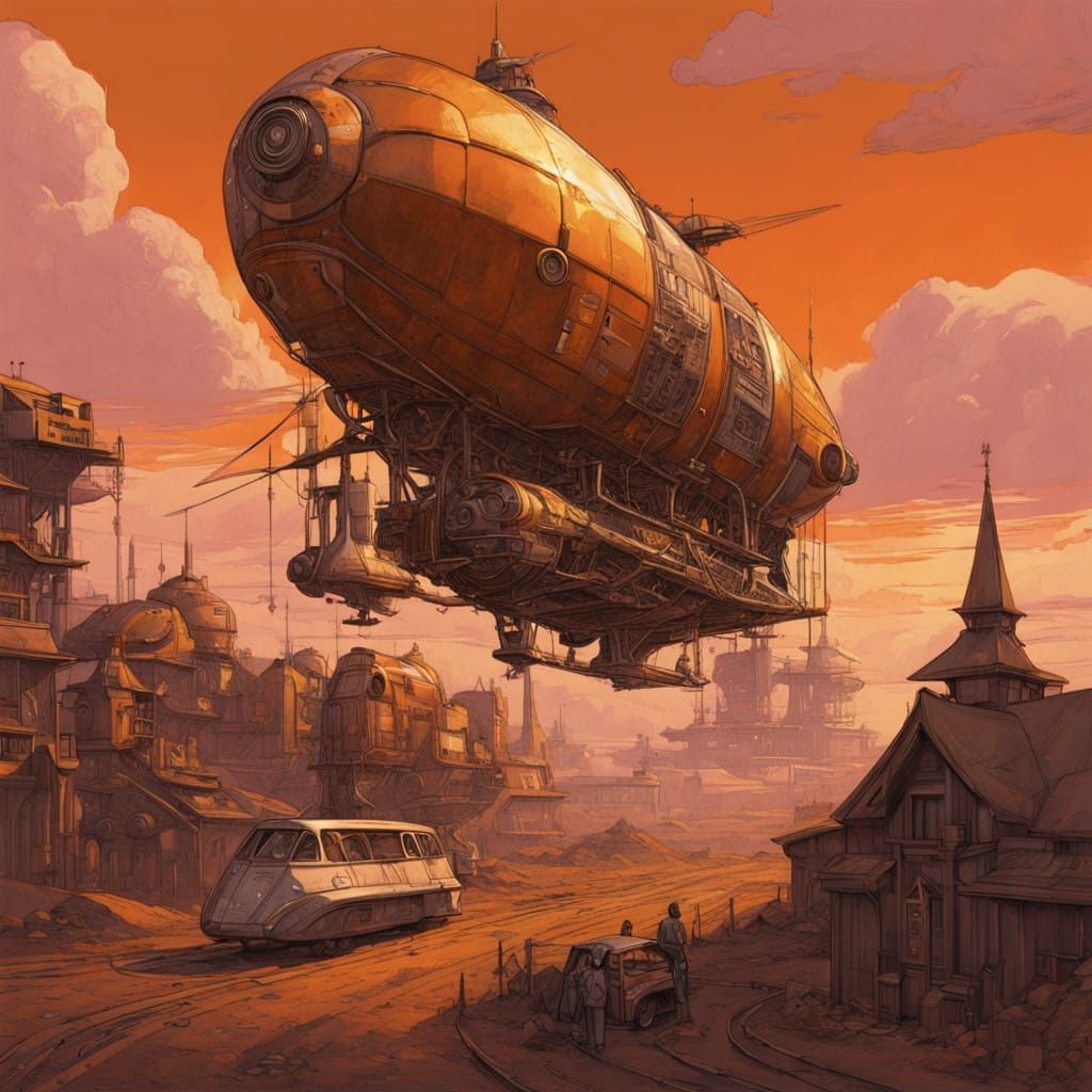 Steampunk Airship Soars Through Sunset Skies