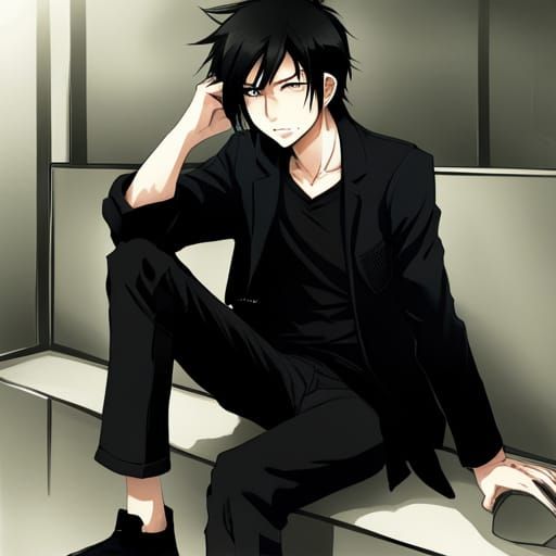 Anime Character with Black Hair in Dark Clothes