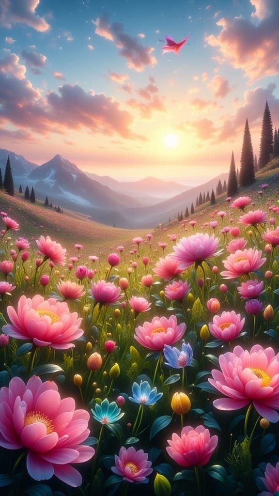 Time-Lapse Flower Field: Dreamy, Whimsical Landscape