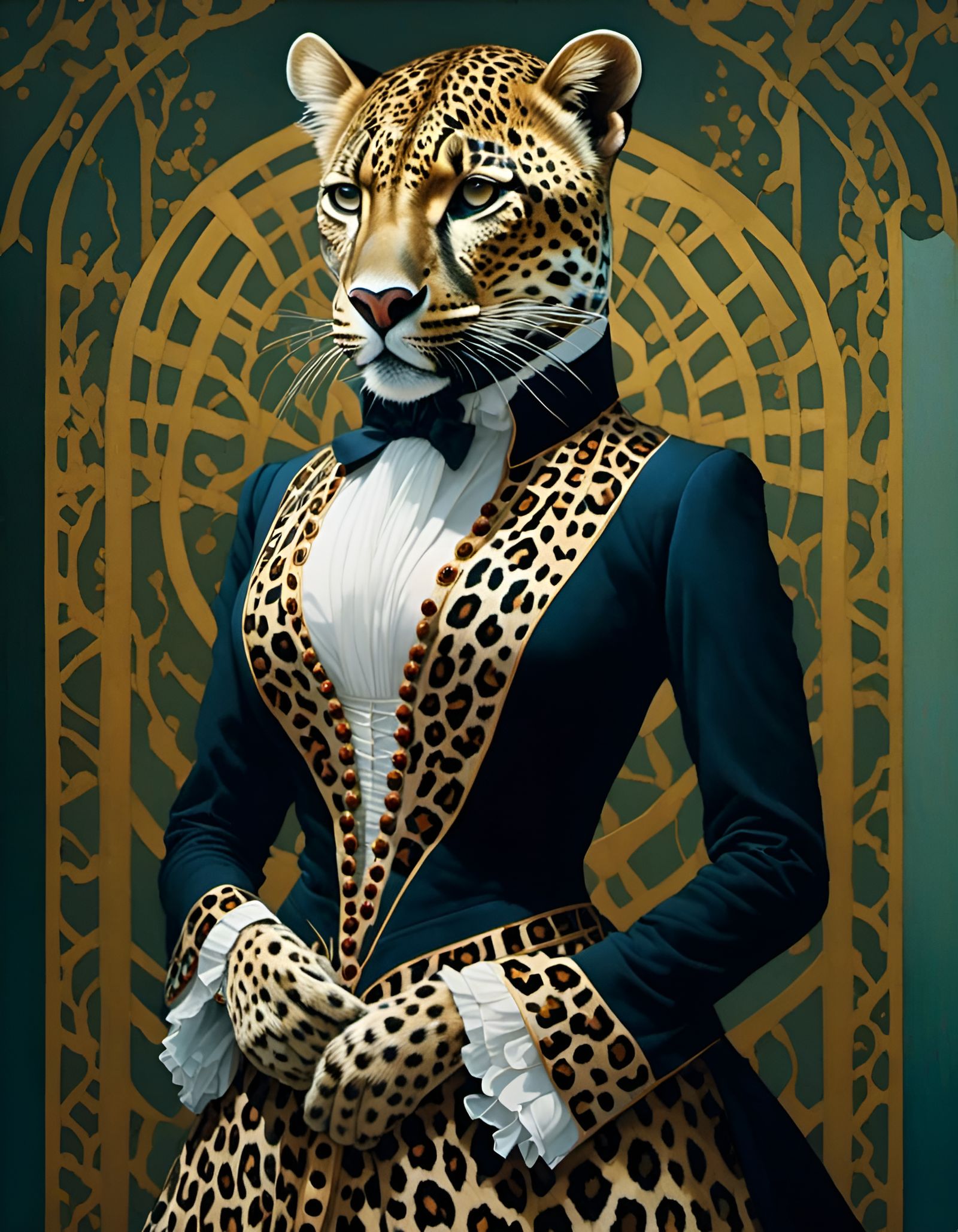 Anthropomorphic Leopard Portrait in Romantic Style