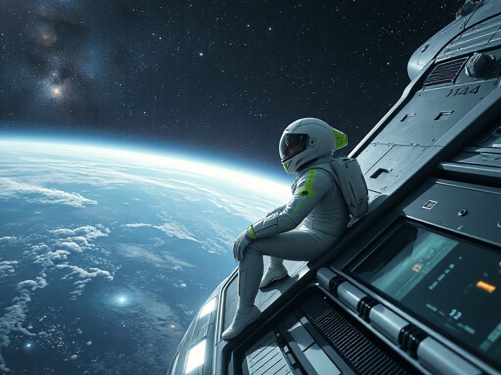 Futuristic Spacesuit on Starship in Dark Sci-Fi Style