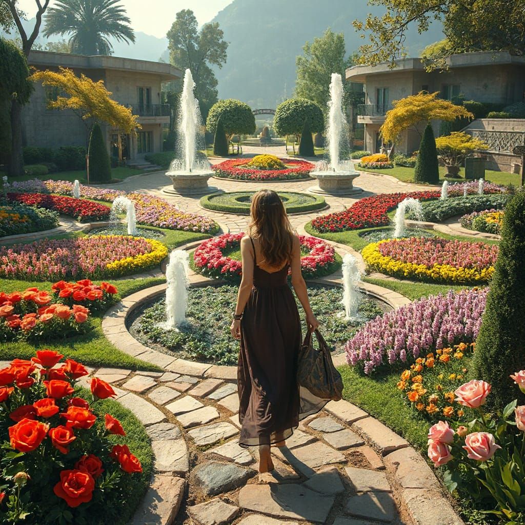 Magical Garden Scene in Romanticism Style