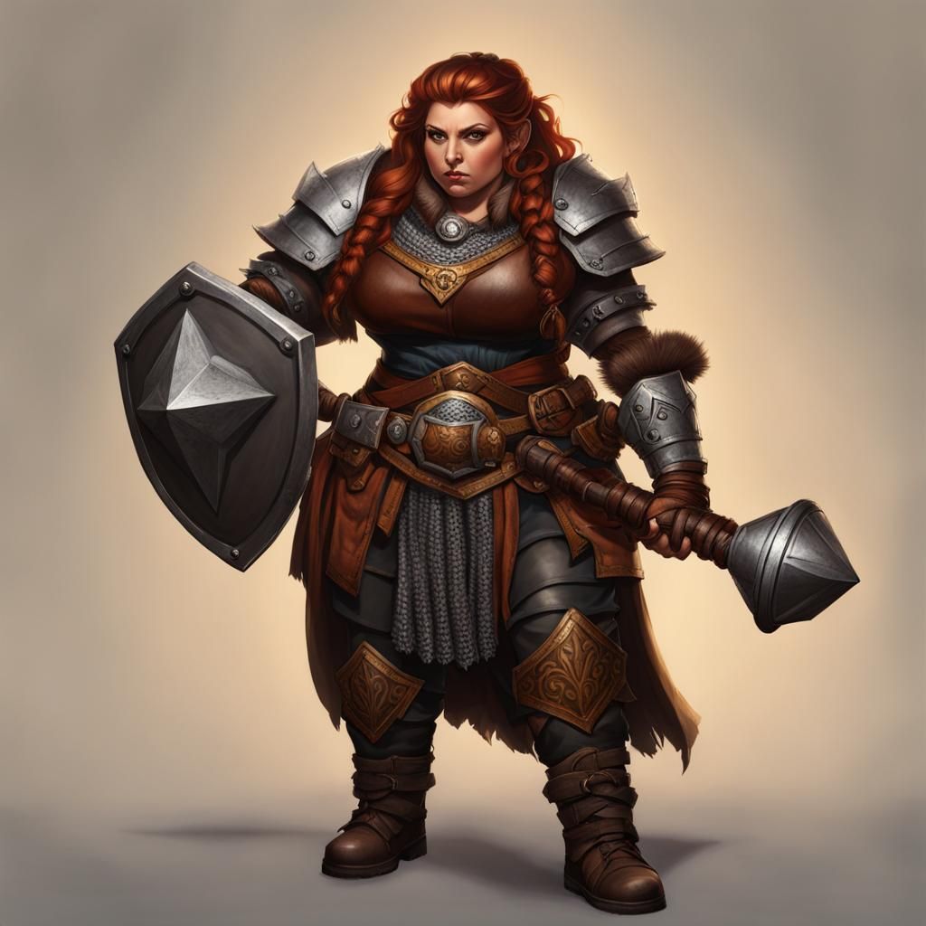 Female Dwarf Thug with Mace in Leather Armor