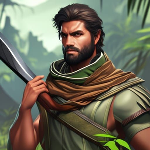 Jungle Man Portrait in Hyperdetailed Art Style