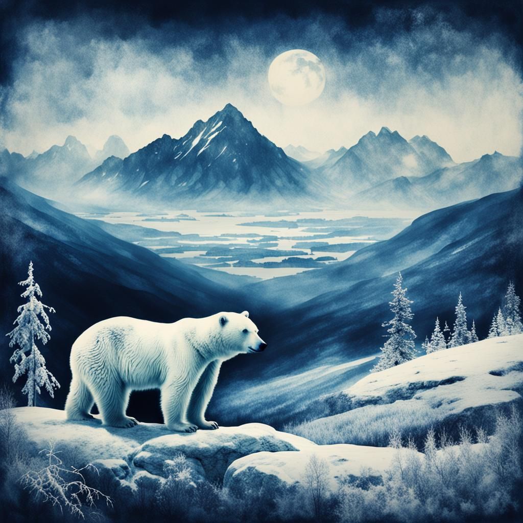 Ethereal Cyanotype Landscapes with Polar Bear