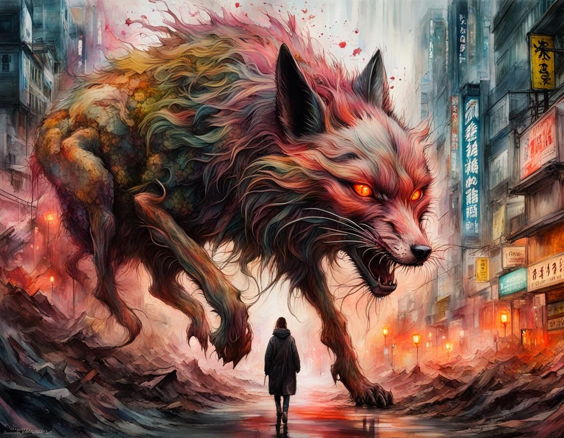 Macabre Cronenberg Monster in Neon Tokyo Wasteland