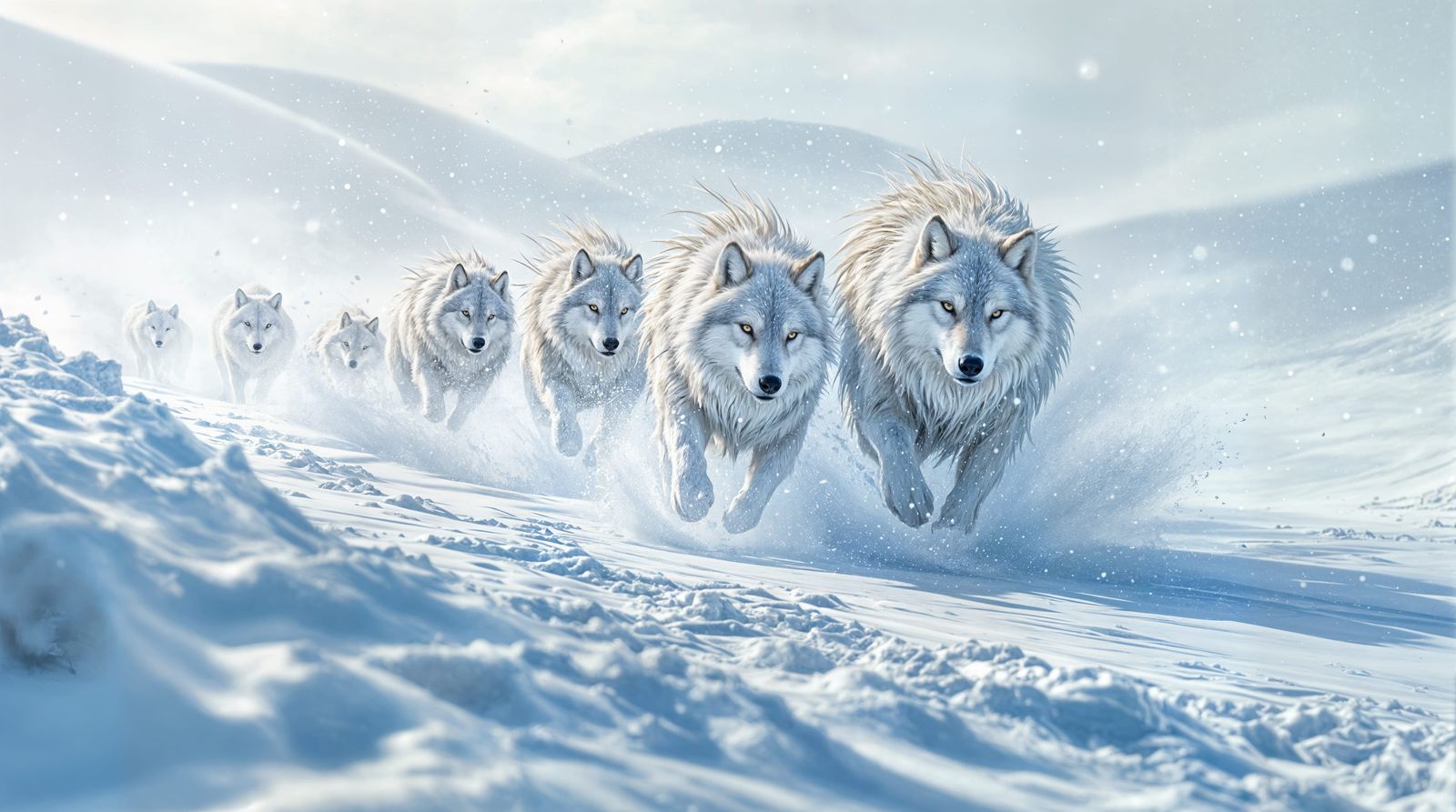 Wolves Chase Snowy Hare Across Frozen Landscape