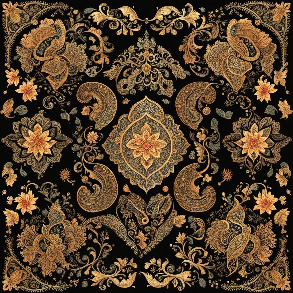 Amoebas with Golden Mehndi Outlines on Black