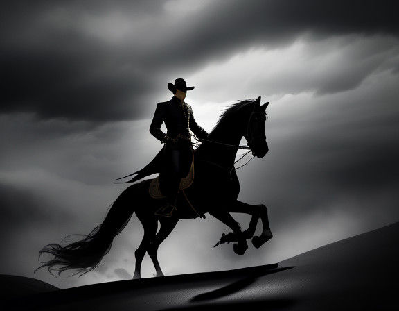 Epic Rider on Black Horse Defies Shadows in Golden Hour Ligh...