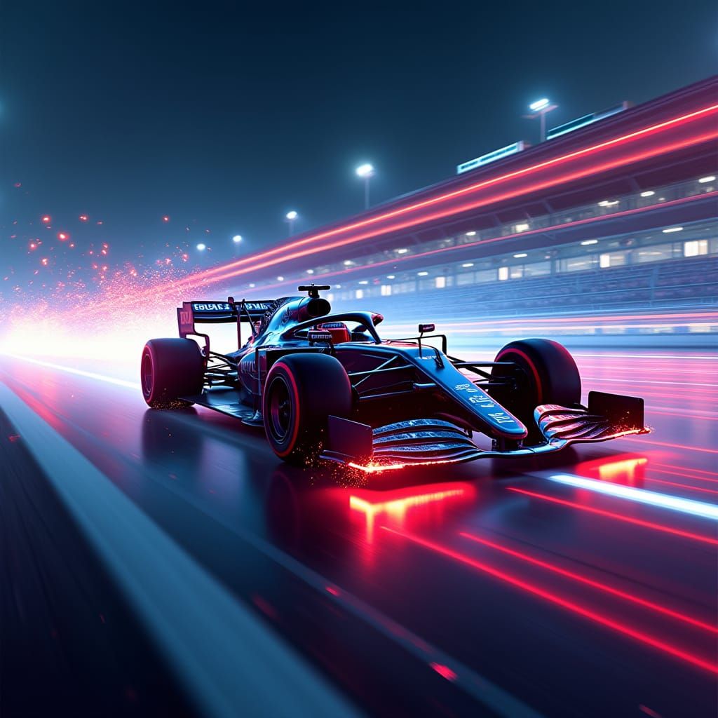 Formula 1 Car Speeds Down Neon-Lit Circuit in High-Speed Cor...