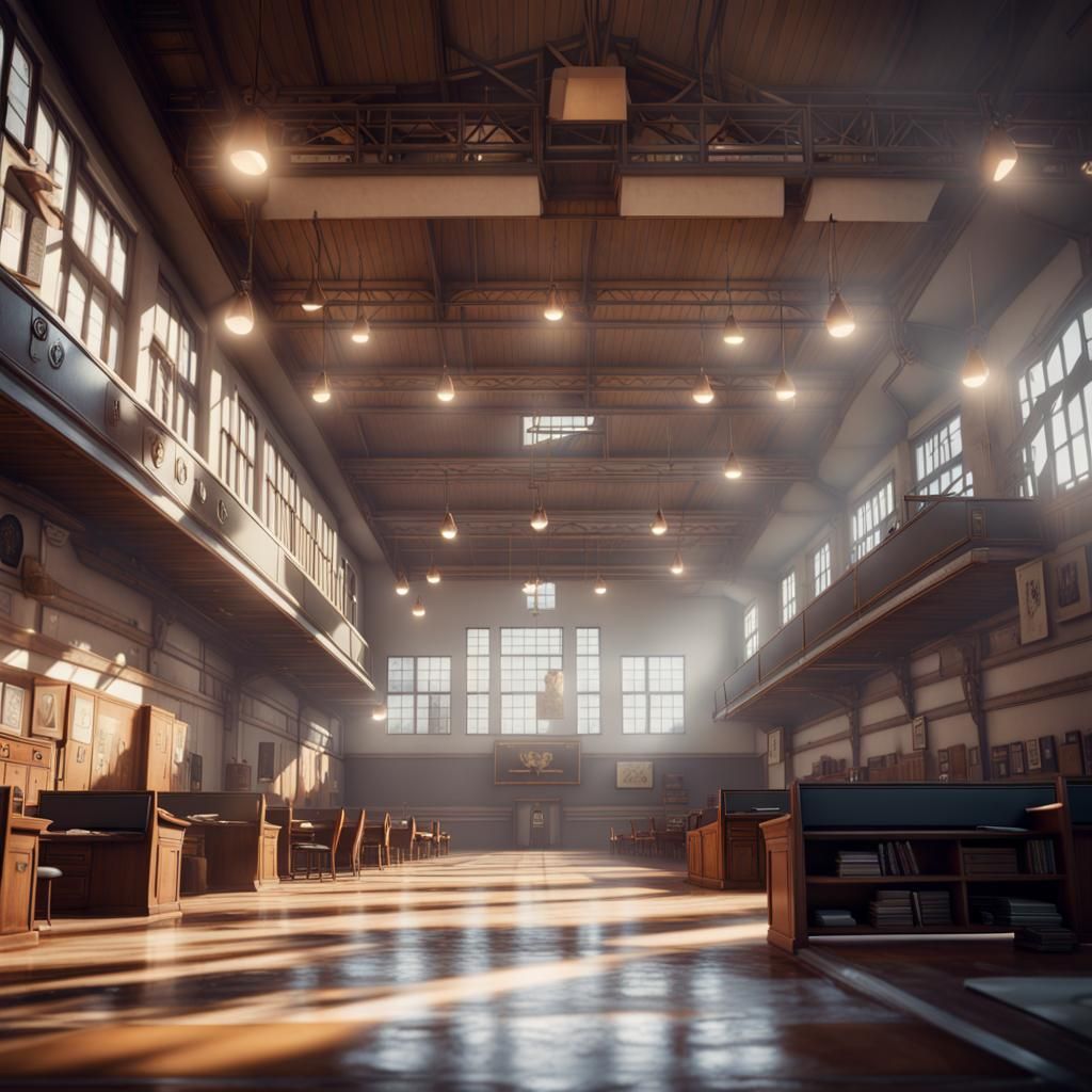 High School Building in 3D Game Cinematic Style