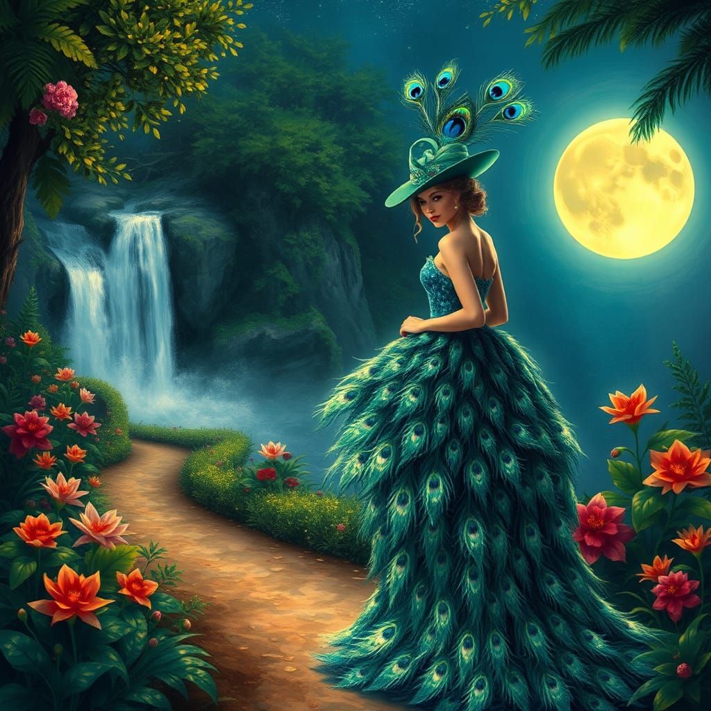 Woman in Peacock Gown, Impressionistic Style