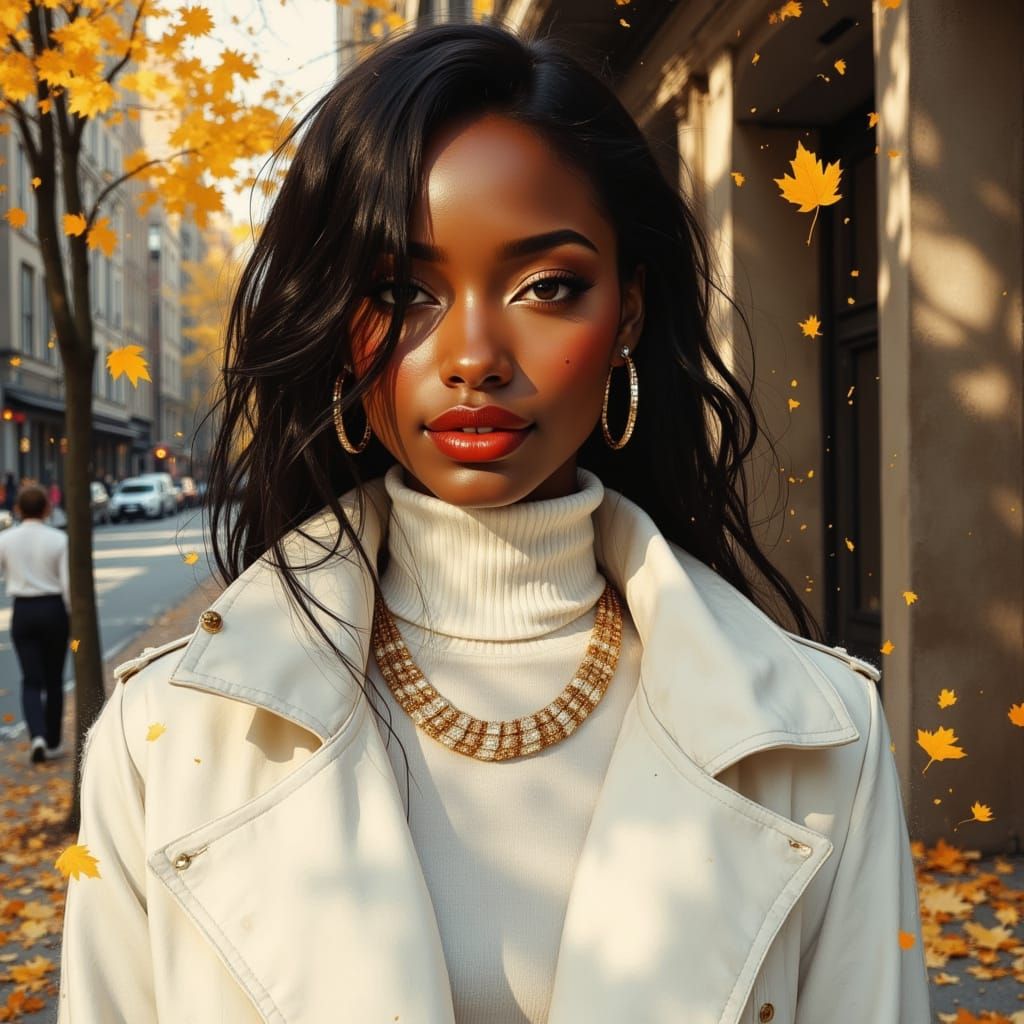 Elegant African Goddess in NYC Fall Portrait
