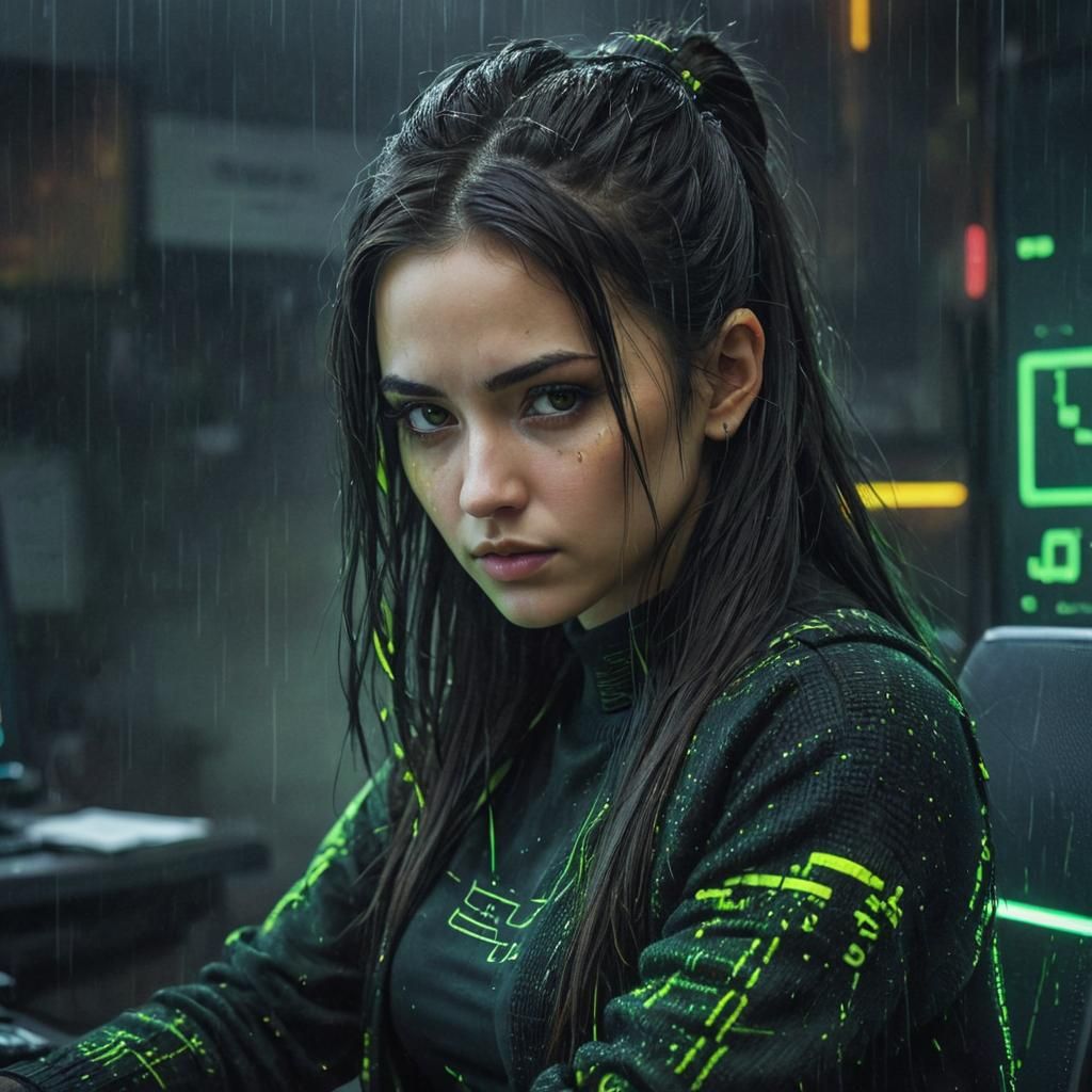 Cyberpunk Hacker in Neon Digital Rain