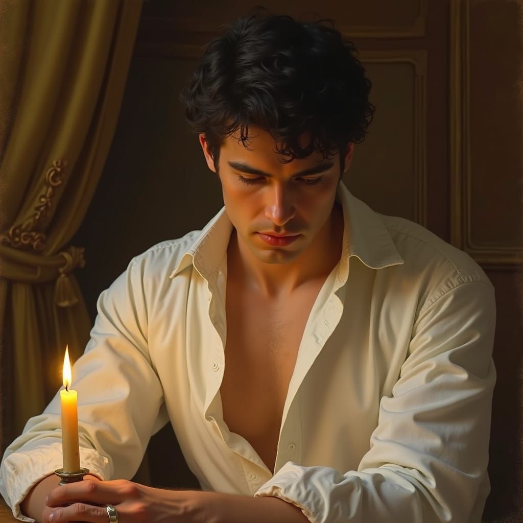 Regency Gentleman in Candlelight, Romantic Portrait