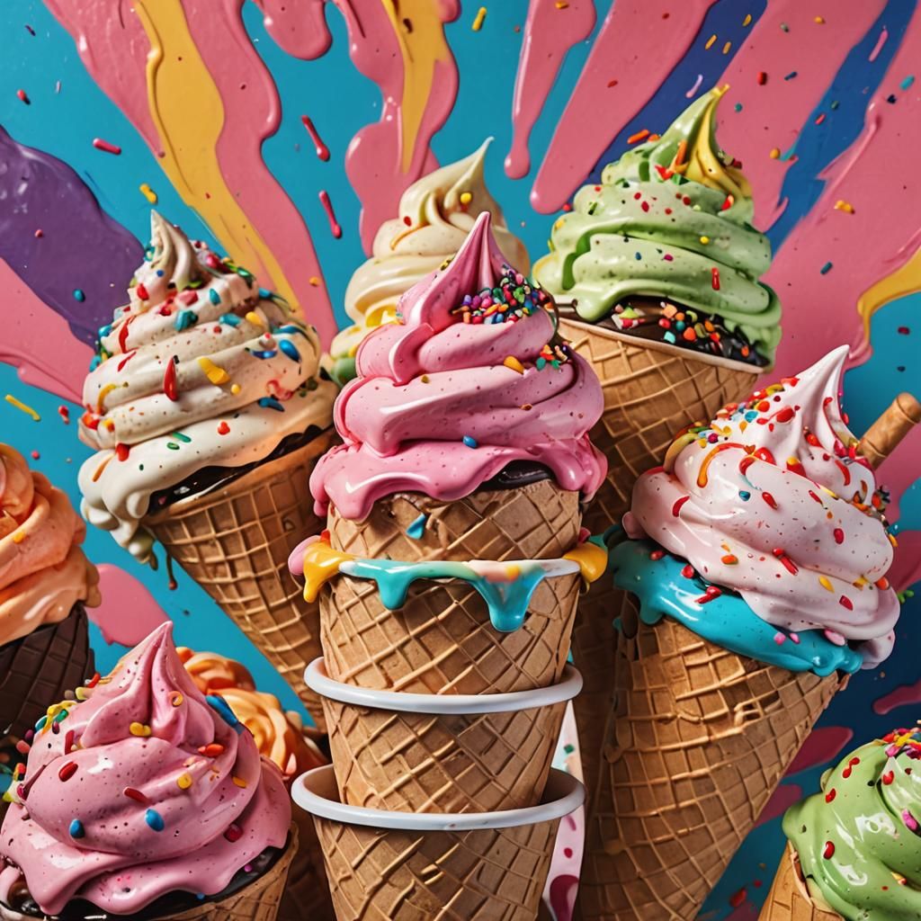 Colorful Ice Cream Whirlwind in Pop Art Style