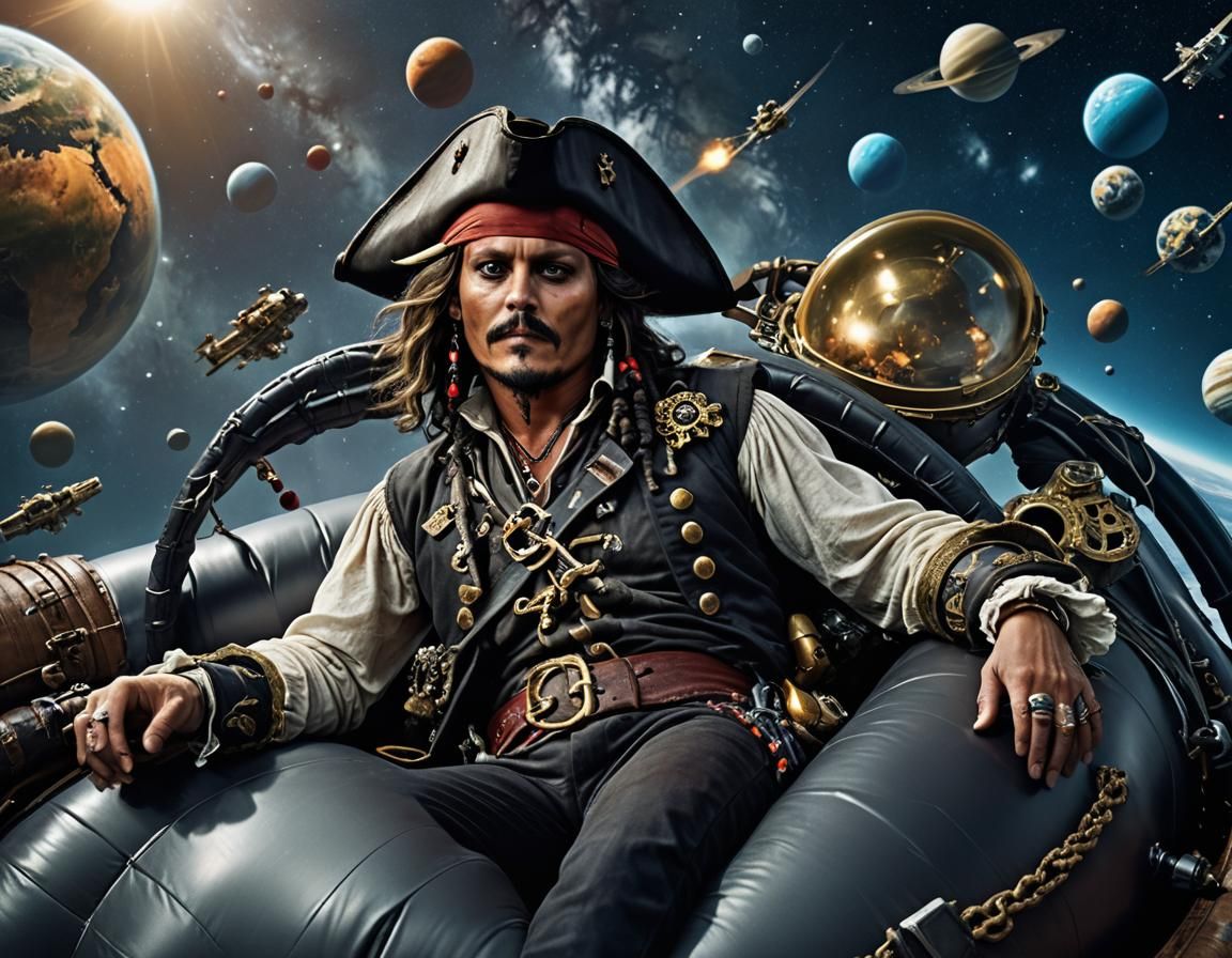 Pirate on Inner Tube Floating in Space