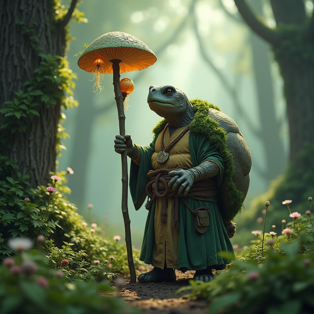 Wise Tortle Sage in Mystical Forest