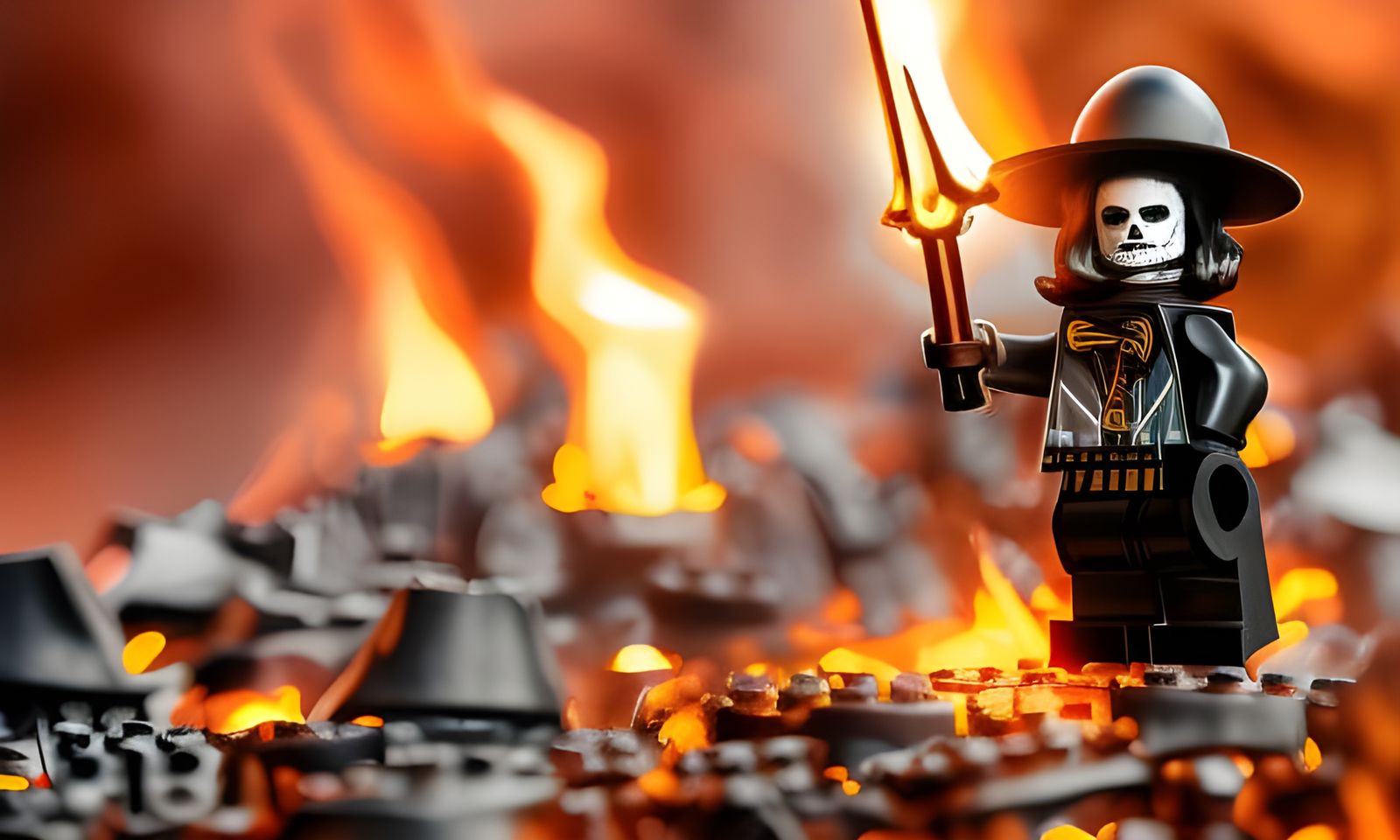 Evil Lego Minifig on Throne in Burning Dungeon