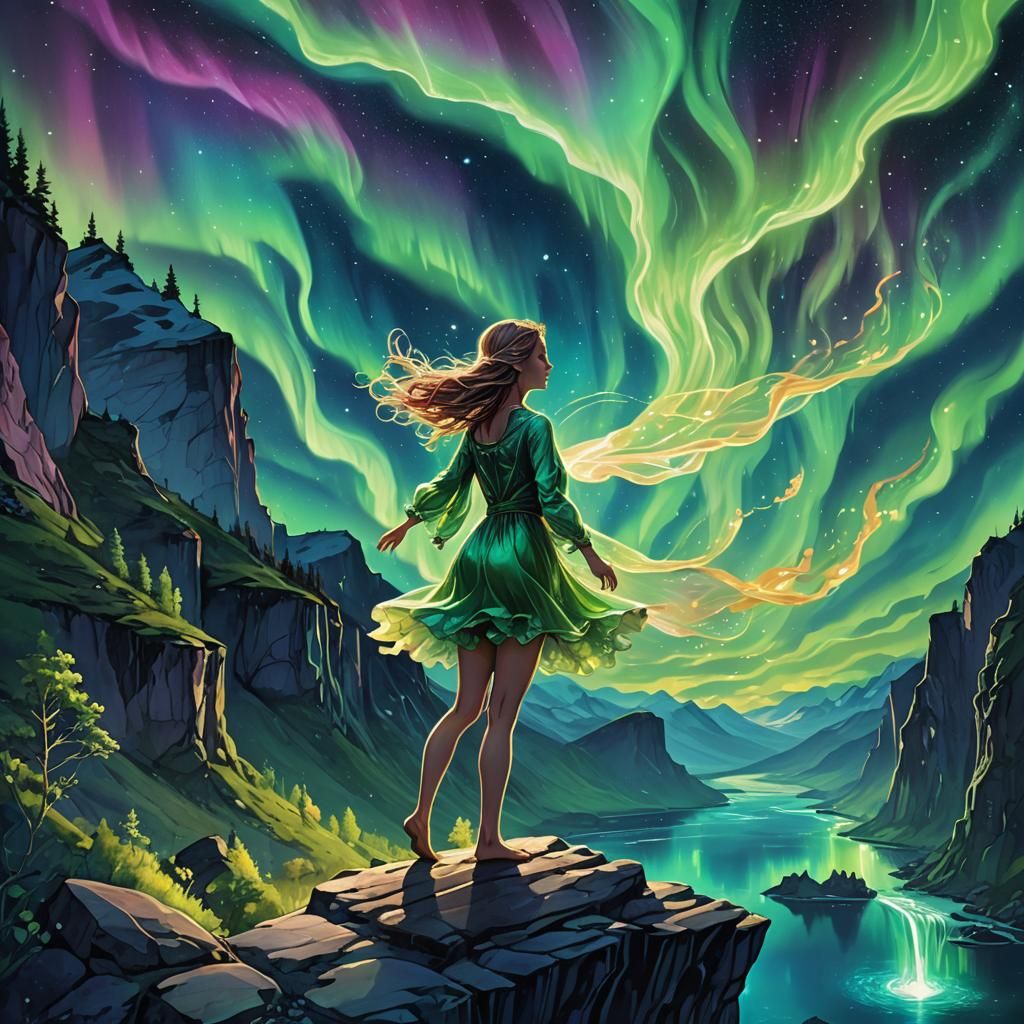 A fairy floating above a cliff