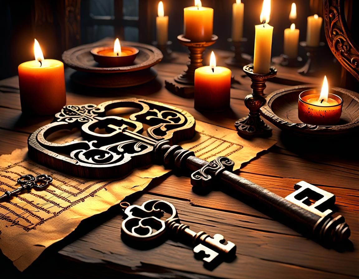 Ancient Key Emitting Smoke in Gothic Art Style