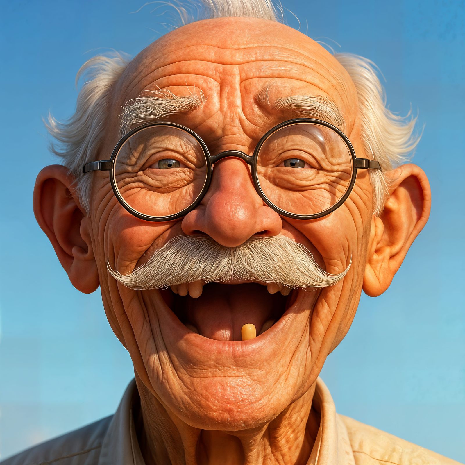 Funny Old Man with Handlebar Mustache, CGI Portrait