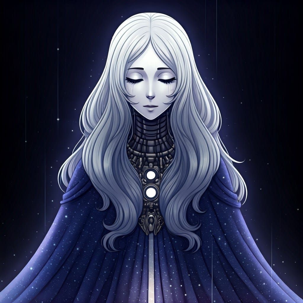 Celestial Robotic Woman in Hauntingly Beautiful Style