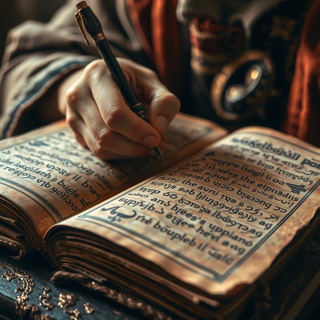 Writing in an Ancient Assyrian Book with Warm Lighting