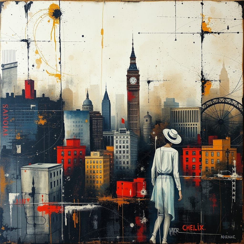 Grunge Cityscape in Distressed Encaustic Wax