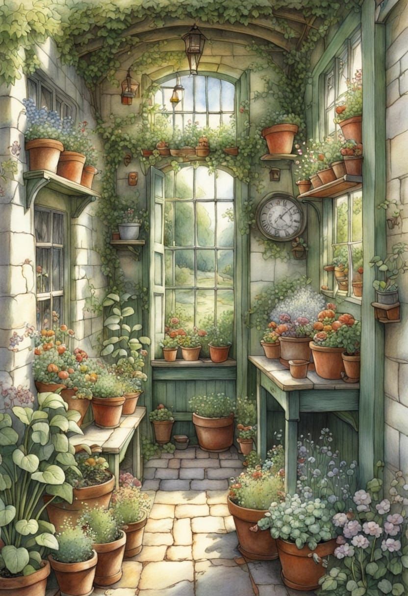 Brambley Hedge Gardener's Corner Pencil Drawing