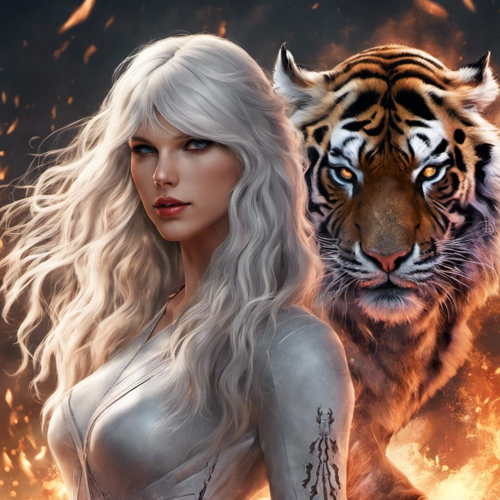 Fantasy Portrait with Tiger in Hyperdetailed Digital Art