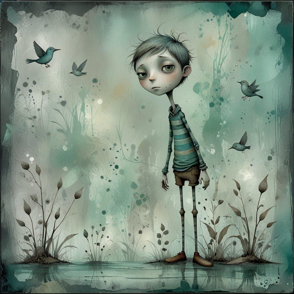 Playful Wanderer in Distressed Scrapbook Style