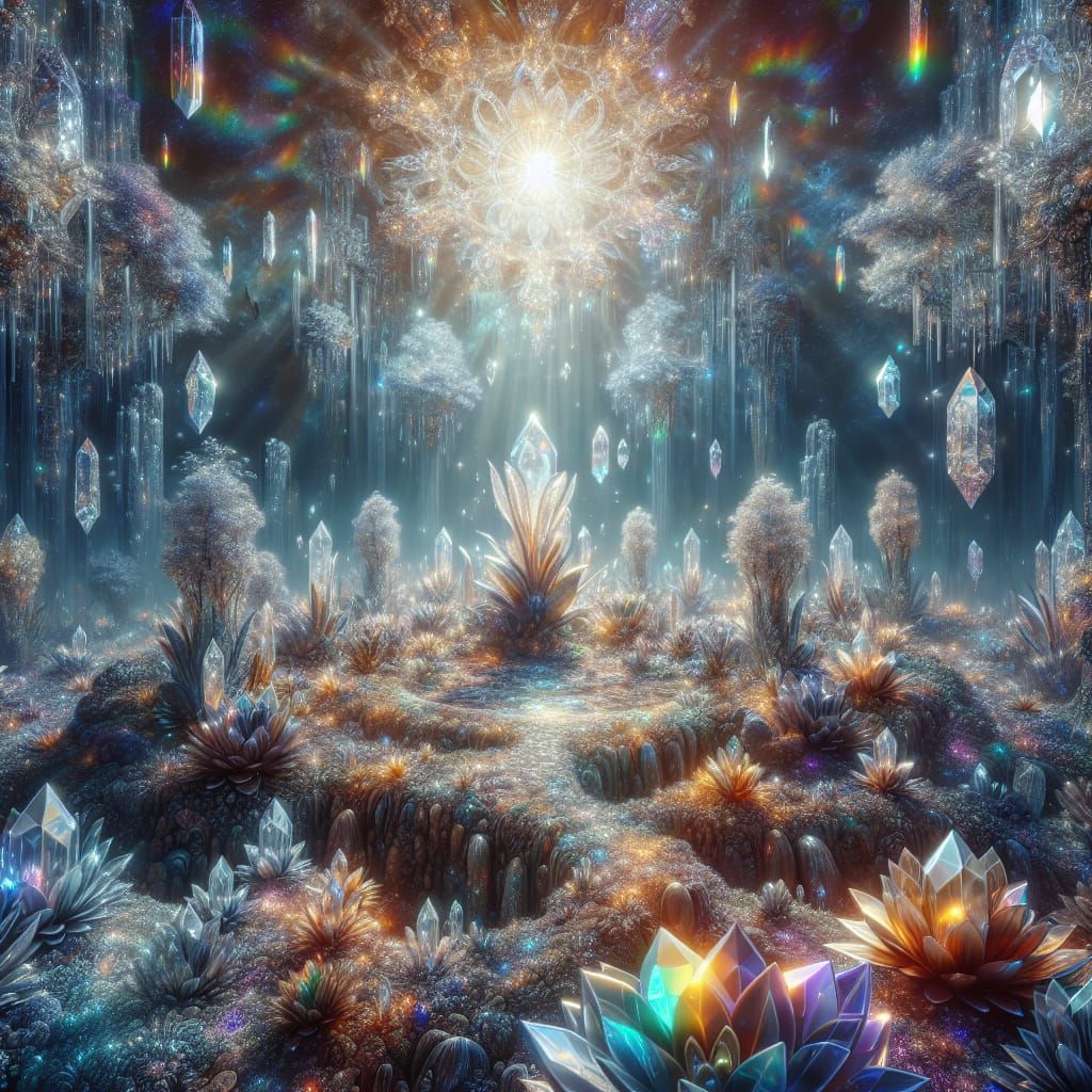 Mystical Iridescent Garden Created by a Divine Entity