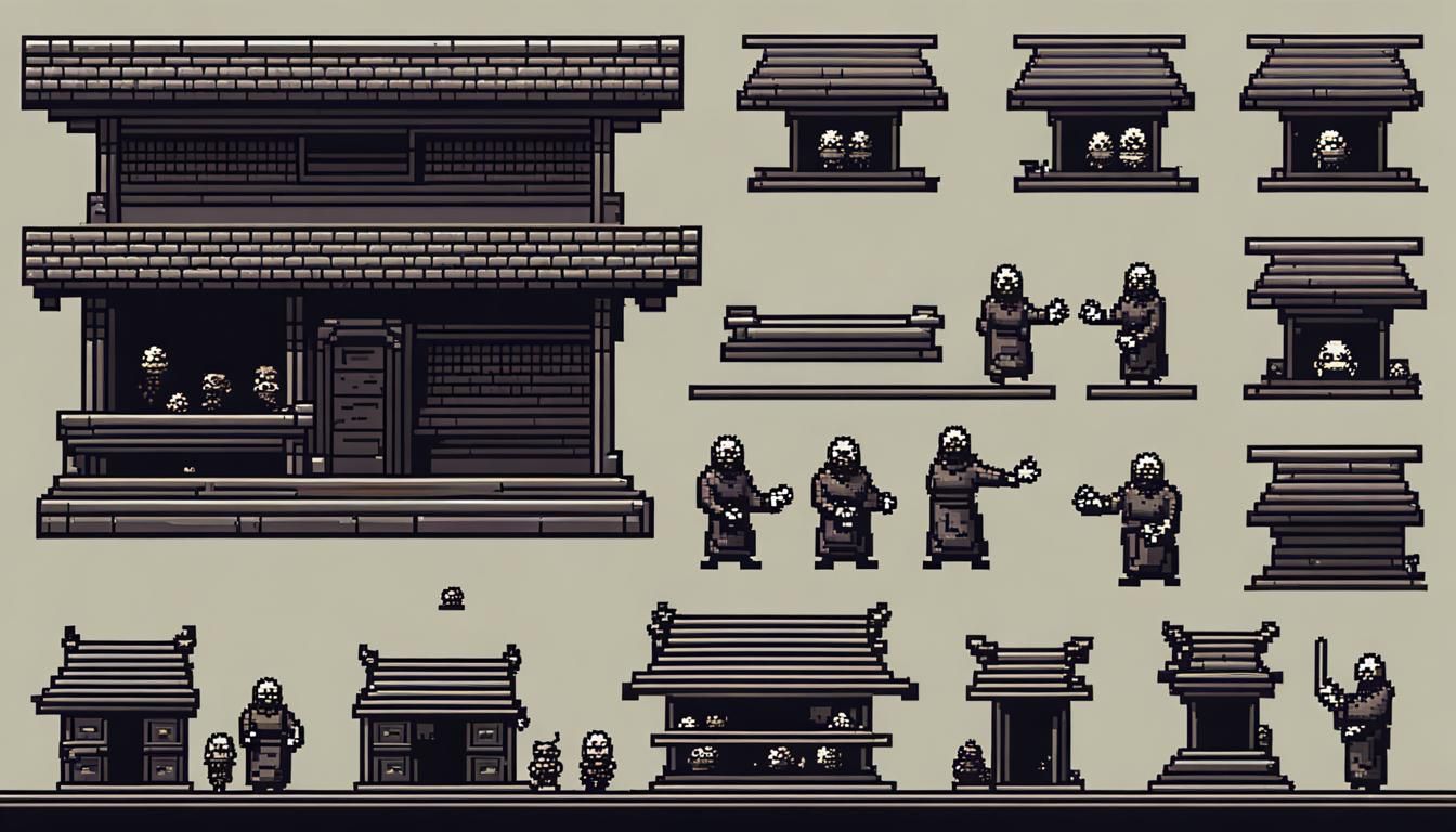 Monk's Dojo: Atari-Style Pixel Art Sprite Sheet