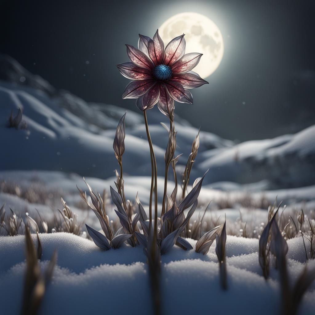 Glass Flower Under Moonlight: Detailed Matte Painting
