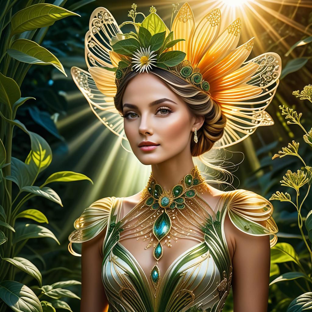 Botanical Art: Woman in Elegant Snail Dress