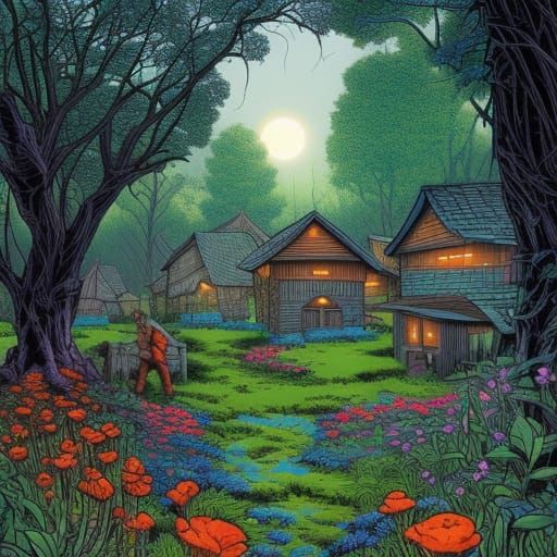 Blooming Village Gardens: Comic Book Art