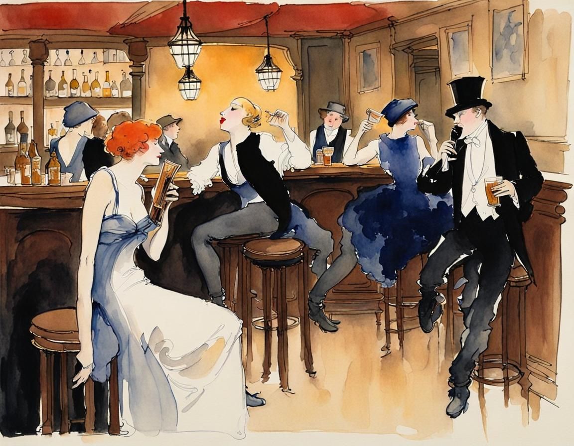 Vibrant Evening Scene in a European Pub