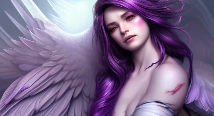 Archangel Portrait with Purple Hair in Digital Art