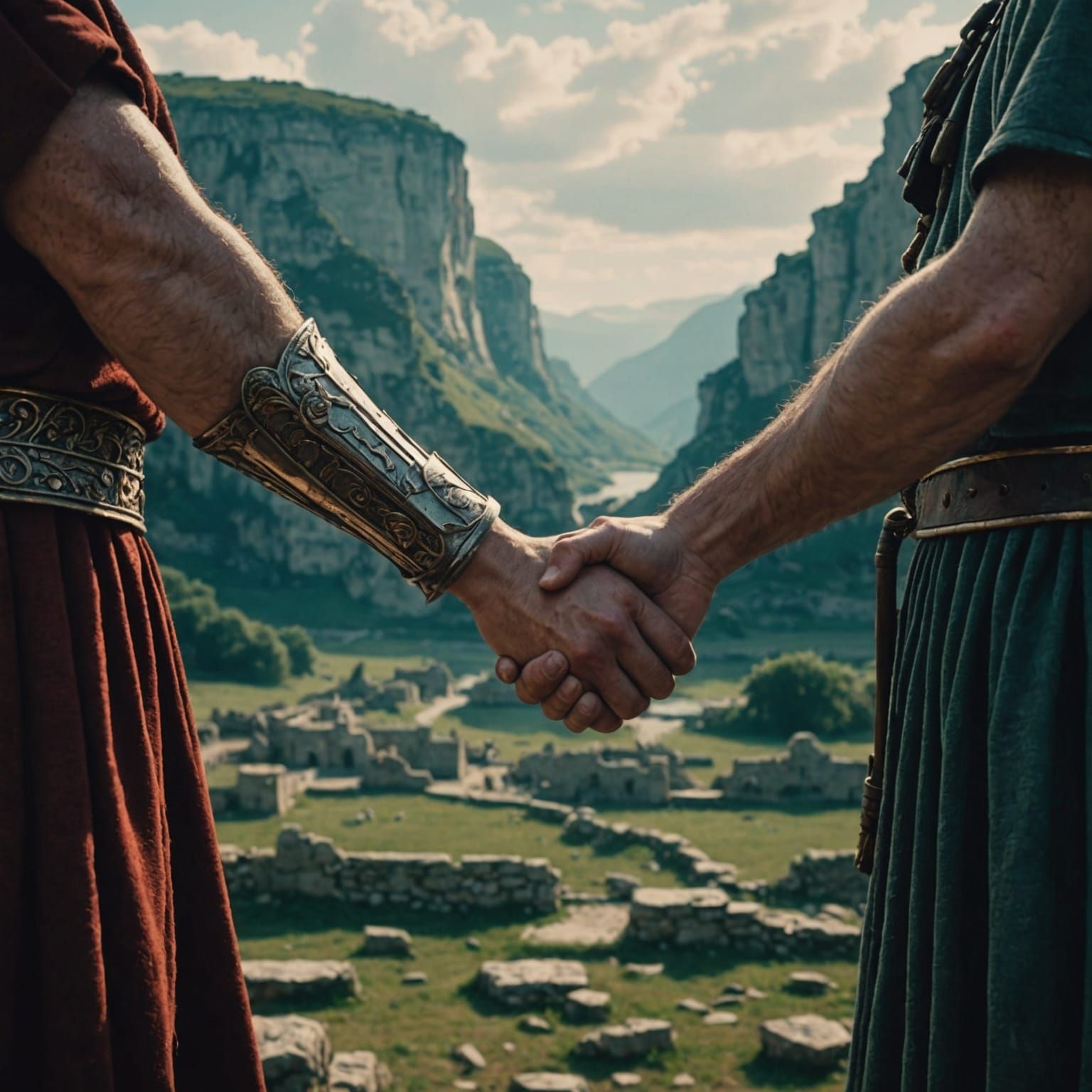 Romantic Roman Era Worlds Connected by Holding Hands